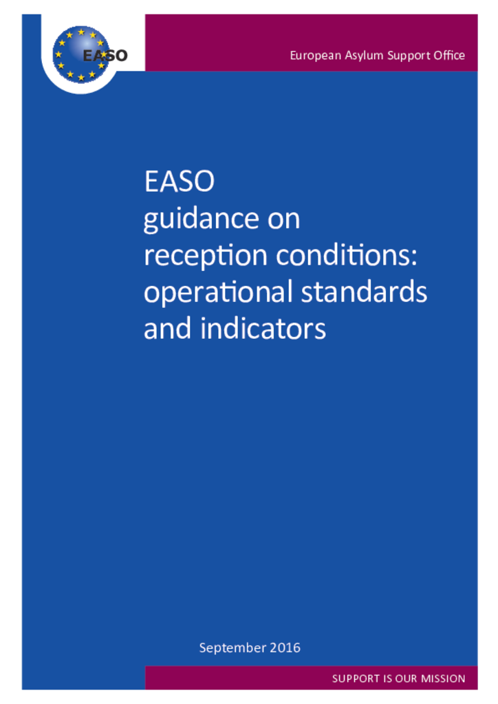 Guidance on reception conditions: standards and indicators
